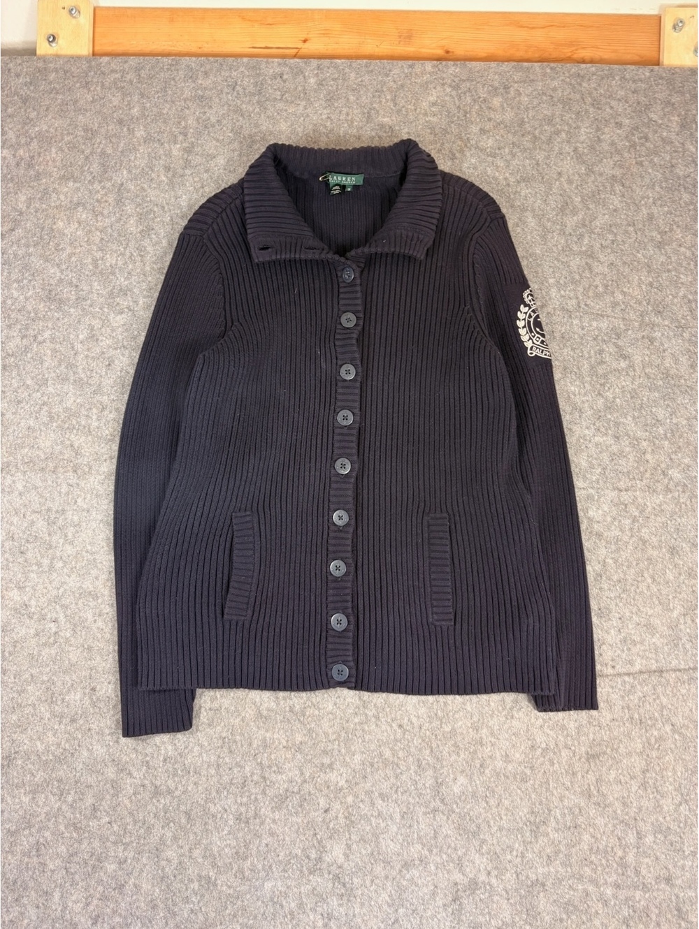 Lauren Ralph Lauren navy ribbed cardigan sailor Crest Size Medium